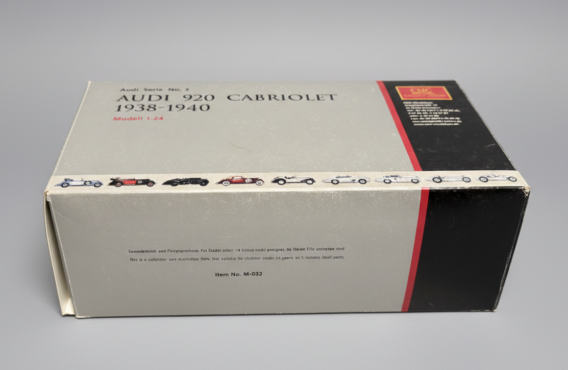 CMC M-032 — Audi 920 Cabriolet 1938-1940, packaging box, 1:18 scale diecast model