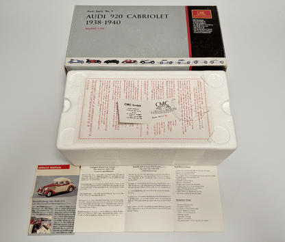 CMC M-032 — Audi 920 Cabriolet 1938-1940, packaging box, alternate angle, 1:18 scale diecast model