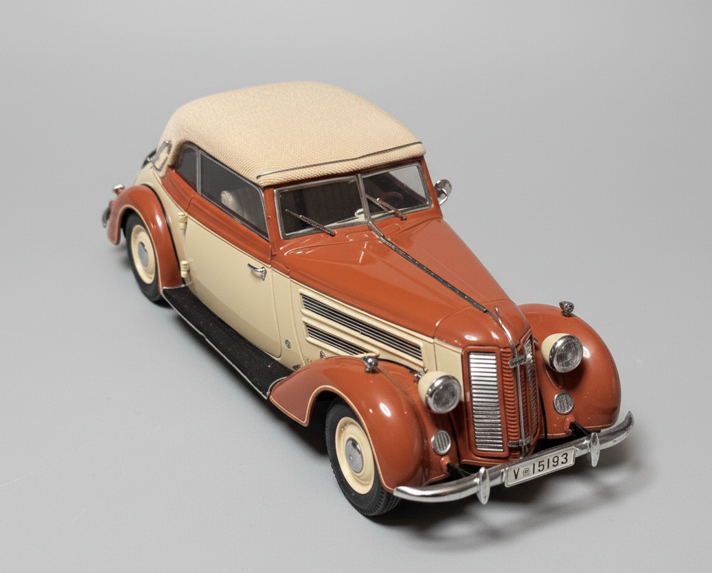 CMC M-032 — Audi 920 Cabriolet 1938-1940, front three-quarter view, left side, 1:18 scale diecast model