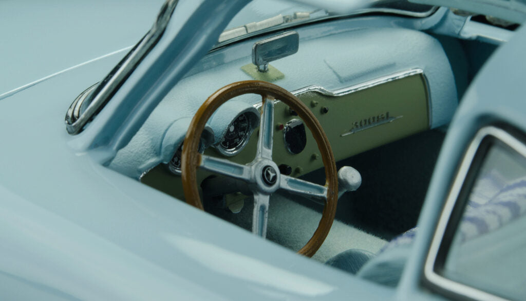 CMC M-159 — Mercedes-Benz 300 SL (W194) 1952, Hermann Lang #20, GP of Bern, cockpit and dashboard detail, alternate angle, 1:18 scale diecast model
