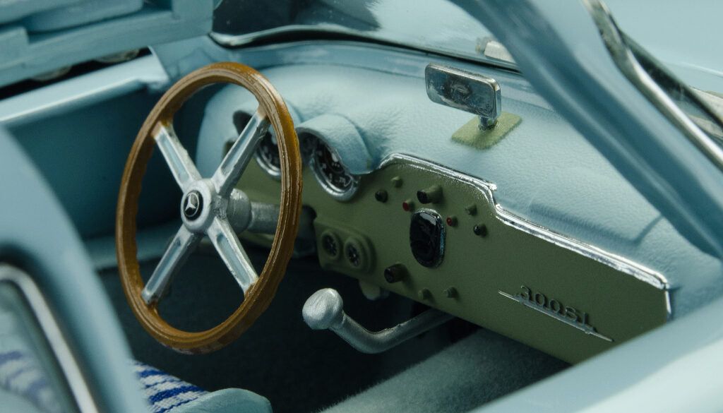 CMC M-159 — Mercedes-Benz 300 SL (W194) 1952, Hermann Lang #20, GP of Bern, cockpit and dashboard detail, alternate angle 2, 1:18 scale diecast model