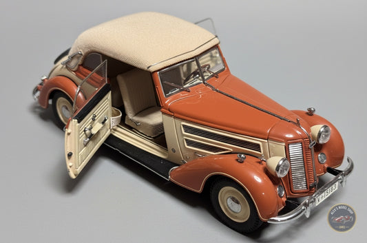 CMC M-032 — Audi 920 Cabriolet 1938-1940, front three-quarter view, left side, alternate angle, 1:18 scale diecast model